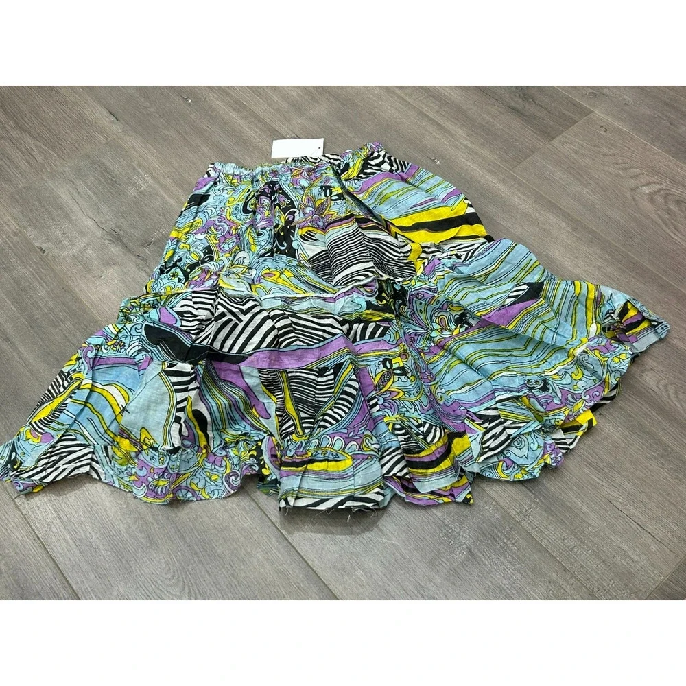 Raj Womens Multicolor Printed Elastic Waist Tiered Midi Skirt‎ Boho One Size NWT